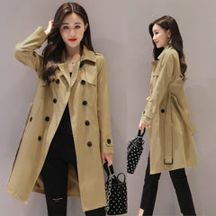 Solid Color Slim Double-breasted Mid-length Ladies