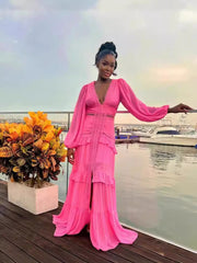 Elegant Stitching Long Sleeve V-neck Dress