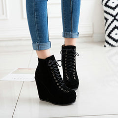 High-heeled Sponge Cake Was Thin Suede Lace-up Women