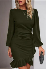 Women's Puff Long Sleeve Dresses Fashion Graceful Solid Color Slim Hip-covering Short Dress Womens Clothing