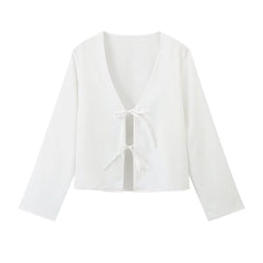Deep V Bell Sleeve Tied Top Women