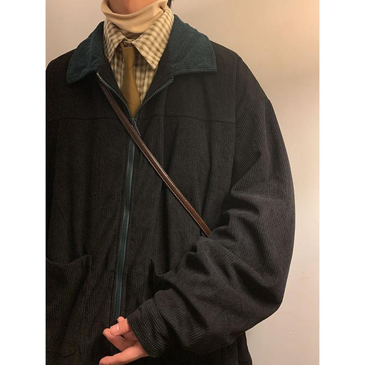 Navy Blue Japanese Corduroy Shirt Jacket American Vintage Overalls