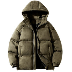 Winter New Men's Suede Hooded Cotton-padded Coat Loose