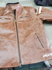 Stand collar motorcycle leather jacket - view 5