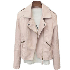 Ladies washed PU leather motorcycle jacket - view 4