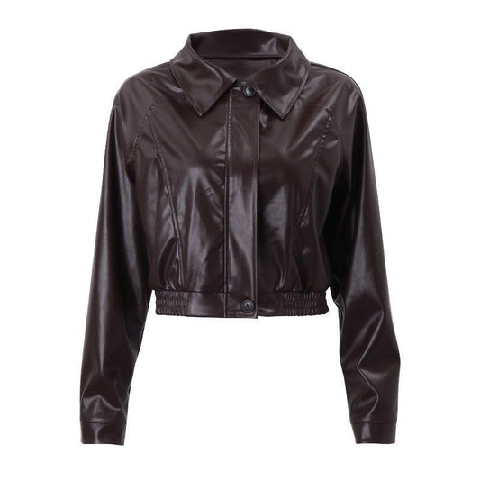 Leather Short Jacket Vintage Zipper Jacket