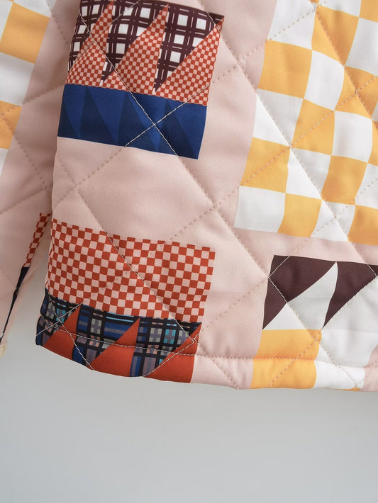 Diamond Lattice Pattern Print Cotton-padded Puffer Jacket Coat