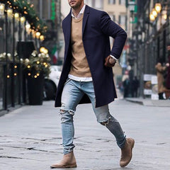Winter Men's Trench Long Jackets Coats Overcoat Classic Jackets Solid Slim Fit Outwear Hombre Men Clothes Khaki Black