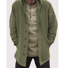 Retro hooded long sleeve solid color casual jacket