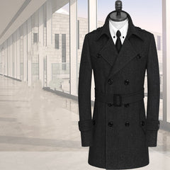 Tweed Coat Men's Trench Coat Medium Length Korean Version