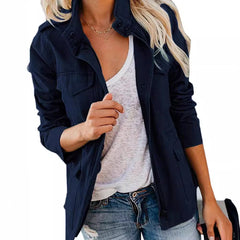 Women's Casual  Solid Color Loose Zip Lapel Jacket