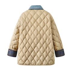 Denim Stitching Diamond Plaid Cotton Coat Jacket Women