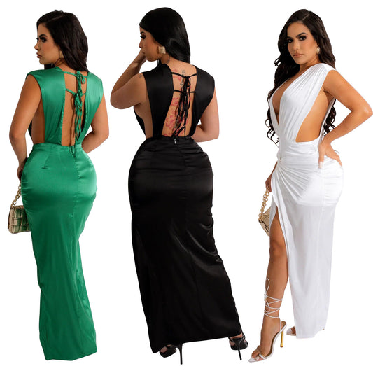 Women's V-neck Hollow Lace-up Sleeveless Dress