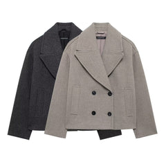 Lapel Double Breasted Woolen Coat
