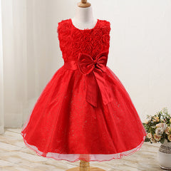 Rose flower bowknot girls dress wedding dress princess