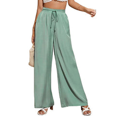 European And American Summer Pure Color Elastic Waist Lace-up Loose Wide-leg Pants