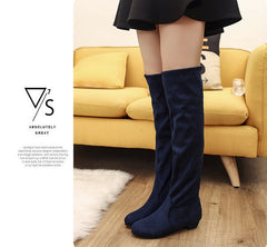 Over the knee long tube women's boots round head low heel suedE