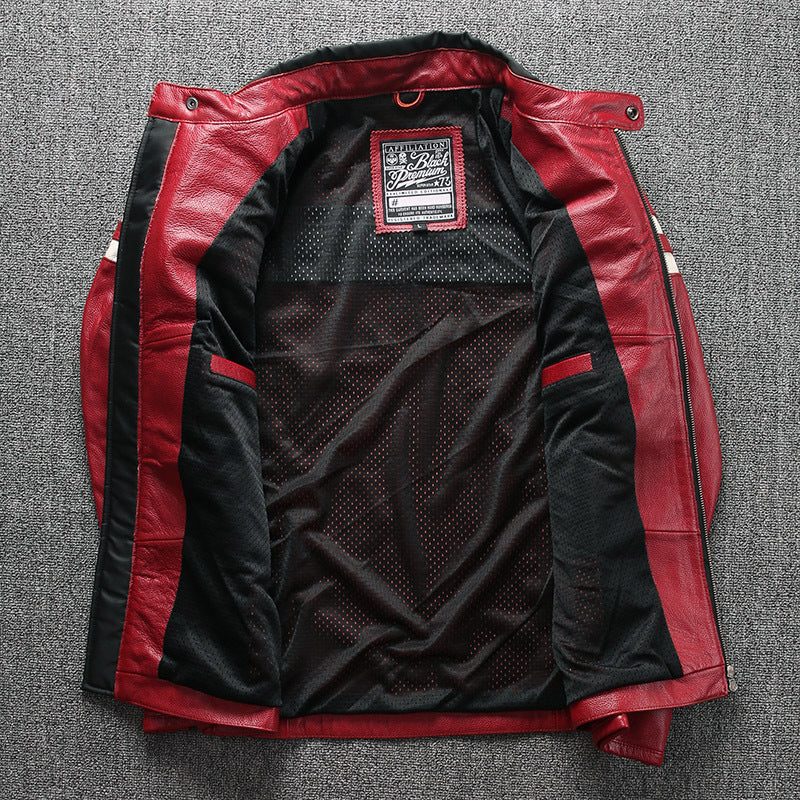 Stand collar motorcycle leather jacket - view 3