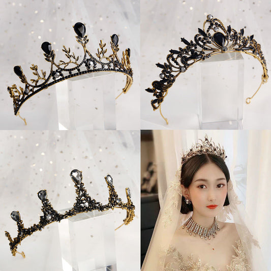 Black luxury crown bridal headdress wedding dress