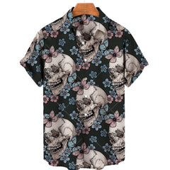 Men's Halloween Short Sleeve Printing Lapel Cardigan Top Summer Cartoon Unique Shirt