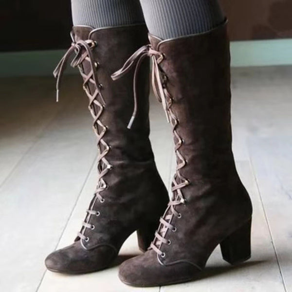 Women's Suede Lace-Up Riding Boots