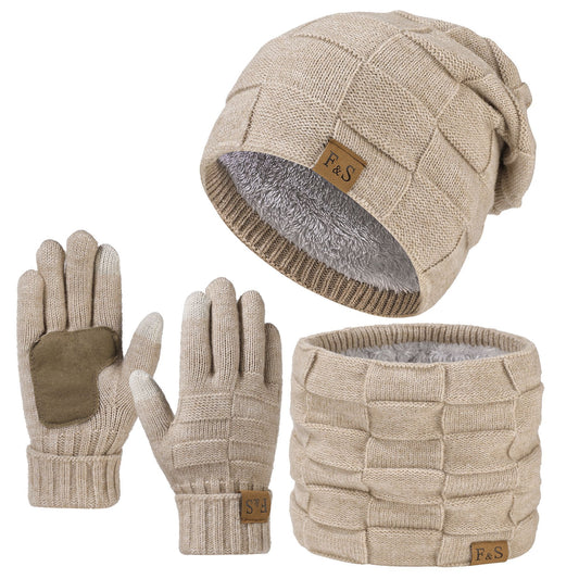 Hat Scarf Gloves Three-piece Suit Snow Day Knitted Earflaps Cap