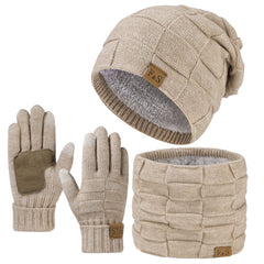 Hat Scarf Gloves Three-piece Suit Snow Day Knitted Earflaps Cap