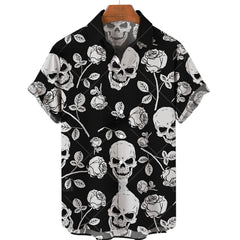 Men's Halloween Short Sleeve Printing Lapel Cardigan Top Summer Cartoon Unique Shirt