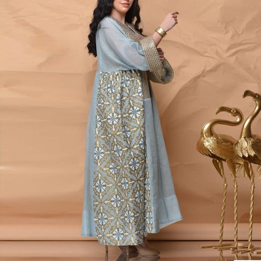 Printed Breathable Long Sleeve Loose Dress
