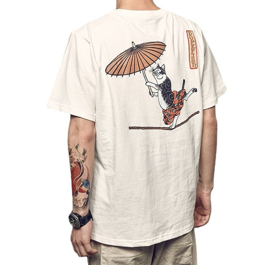 Fashion Acrobatics Cat Printing T-shirt Men