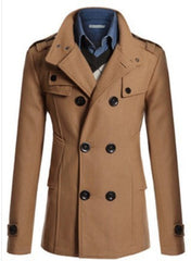 Men's Stand Collar Long Sleeve Wool Trench Coat
