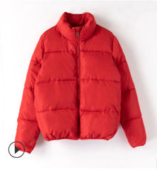 Winter solid color warm cotton puffer coat
