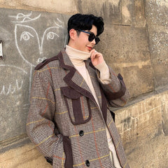 Striped wool and contrast woolen coat