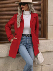 Elegant Single-breasted Woolen Coat Buttons Lapel Mid-length Jacket Temperament Commuter Outwear Clothing For Women