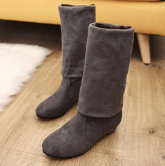 Over the knee long tube women's boots round head low heel suedE