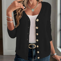 Women's V-Neck Button Front Long Sleeve Knit Cardigan For Spring & Fall Elegant For Casual Wear