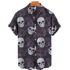 Men's Halloween Short Sleeve Printing Lapel Cardigan Top Summer Cartoon Unique Shirt