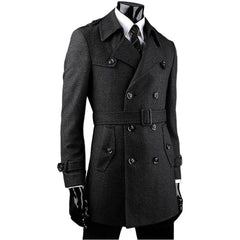 Tweed Coat Men's Trench Coat Medium Length Korean Version