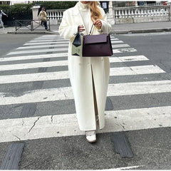 Double-sided Woolen White Elegant Slimming Draping Trench Coat