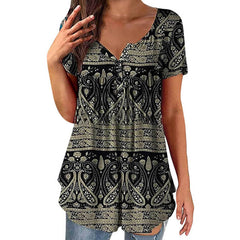 Women's Clothing Summer Fashion New Tops Digital Printing Casual Trend Short Sleeve Henley Shirt
