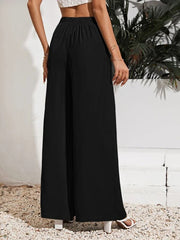 European And American Summer Pure Color Elastic Waist Lace-up Loose Wide-leg Pants