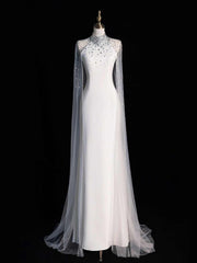 Light Wedding Dress White Satin Fishtail Bridal Morning Gown