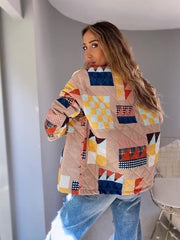 Diamond Lattice Pattern Print Cotton-padded Puffer Jacket Coat