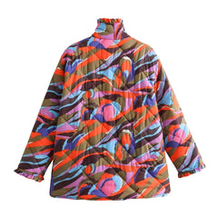 Women's Fashion Printing Large Cotton Coat Puffer Jacket