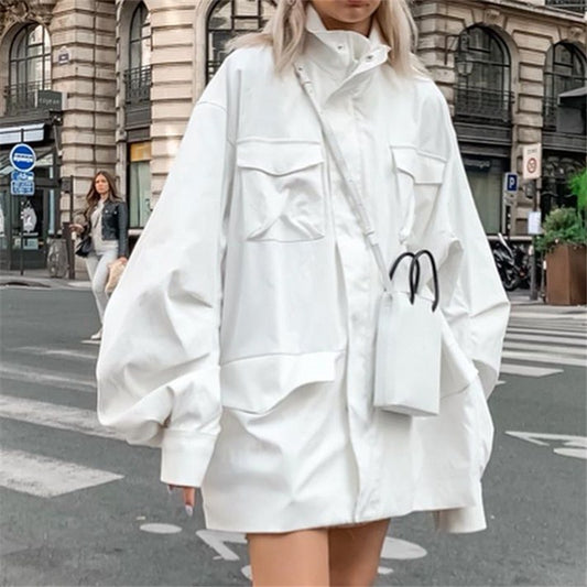 Loose skinny puff sleeve trench coat