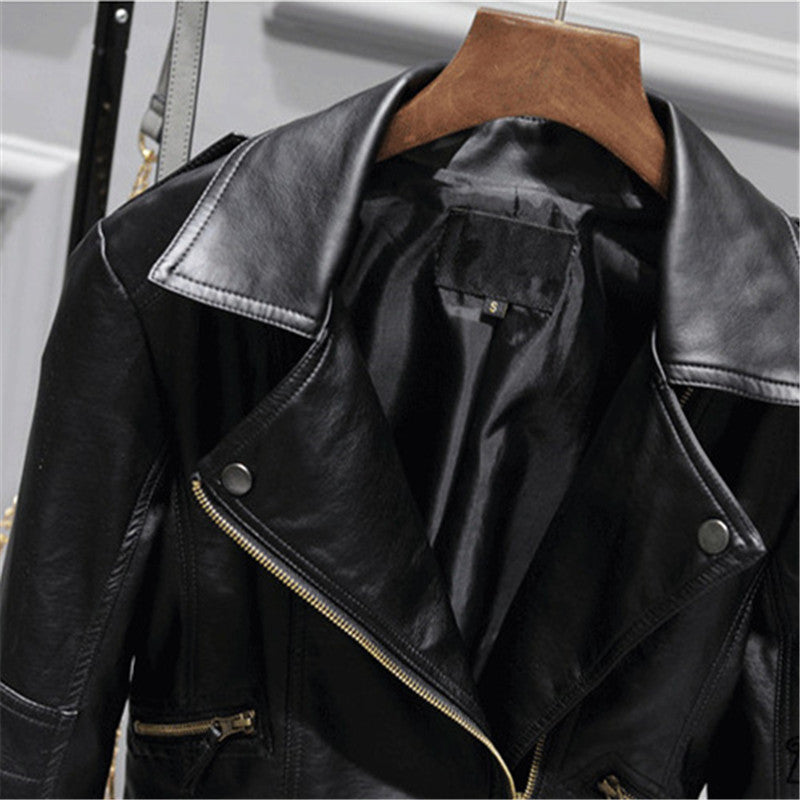 Ladies washed PU leather motorcycle jacket - view 5