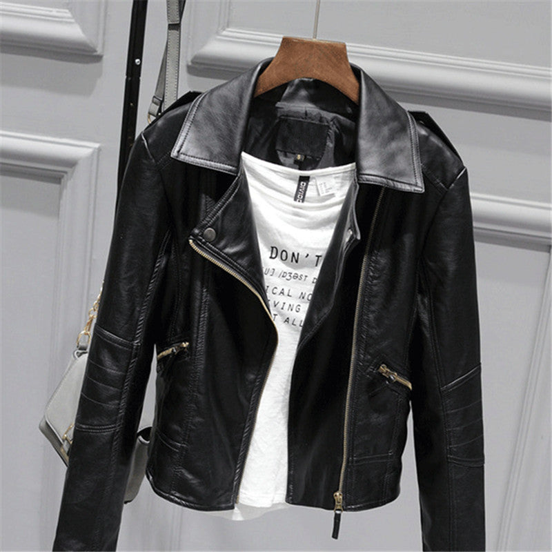 Ladies washed PU leather motorcycle jacket - view 3