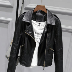 Ladies washed PU leather motorcycle jacket - view 3