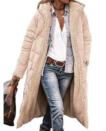 Solid Color Hooded Long Coat Winter Long Sleeve Double-sided Wear Slim Elegant Cardigan Puffer Jacket Top Women's Clothing
