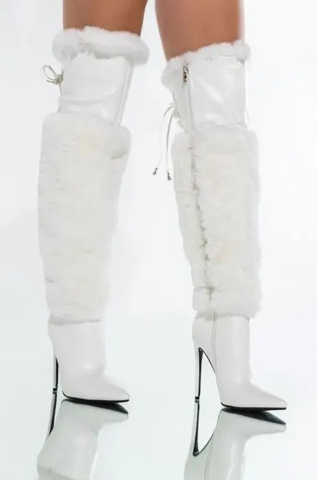 Runway Stiletto Heel Solid Color Plush Over-the-knee Boots